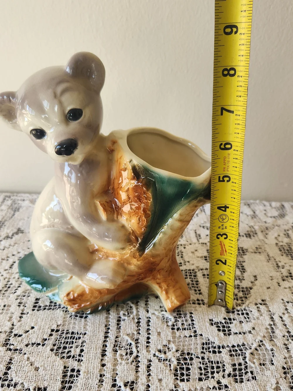 Vintage Royal Copley Ceramic Bear Planter in Cream, Brown & Green